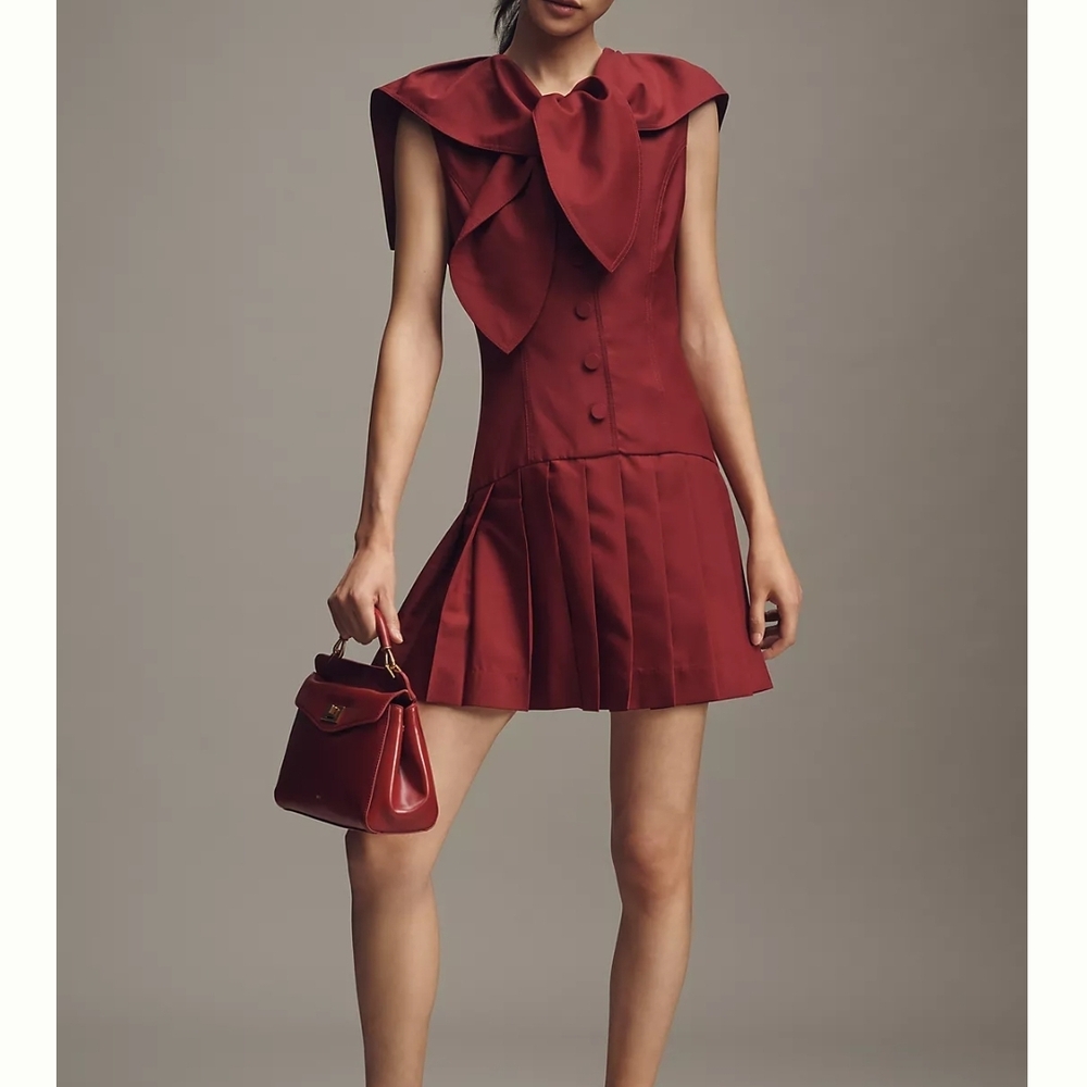 Lovaan Elly Pleated Wool Blend Mini Dress
